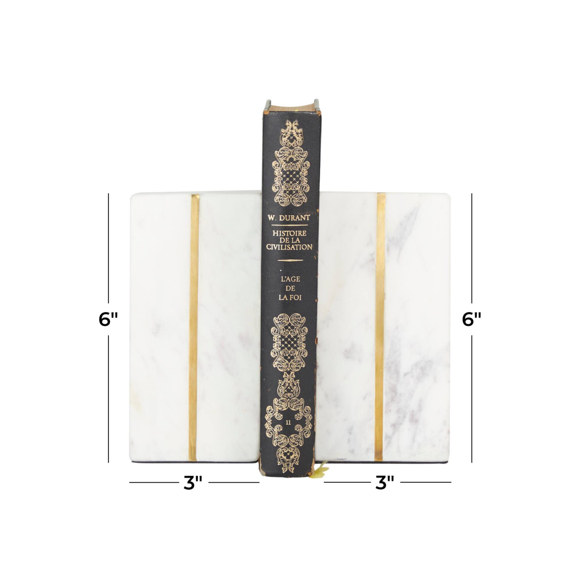 CosmoLiving by Cosmopolitan White Marble Glam Bookends, 6" x 3" x 2"